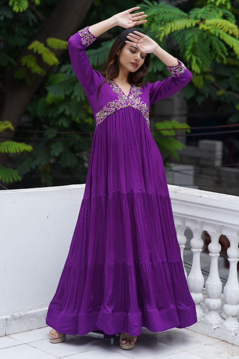 Purple 3 tier gown – Varuni Couture